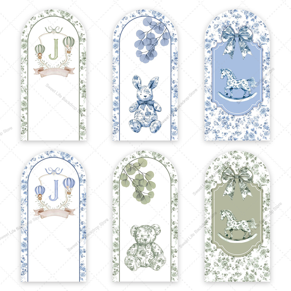 Kids Toys Names - Blue Green Floral Bow Arch Backdrop